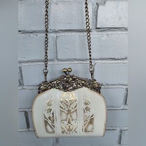 Patricia Nash Vintage-Style Frame Crossbody Bag – Ivory & Antique Brass | 28.5”